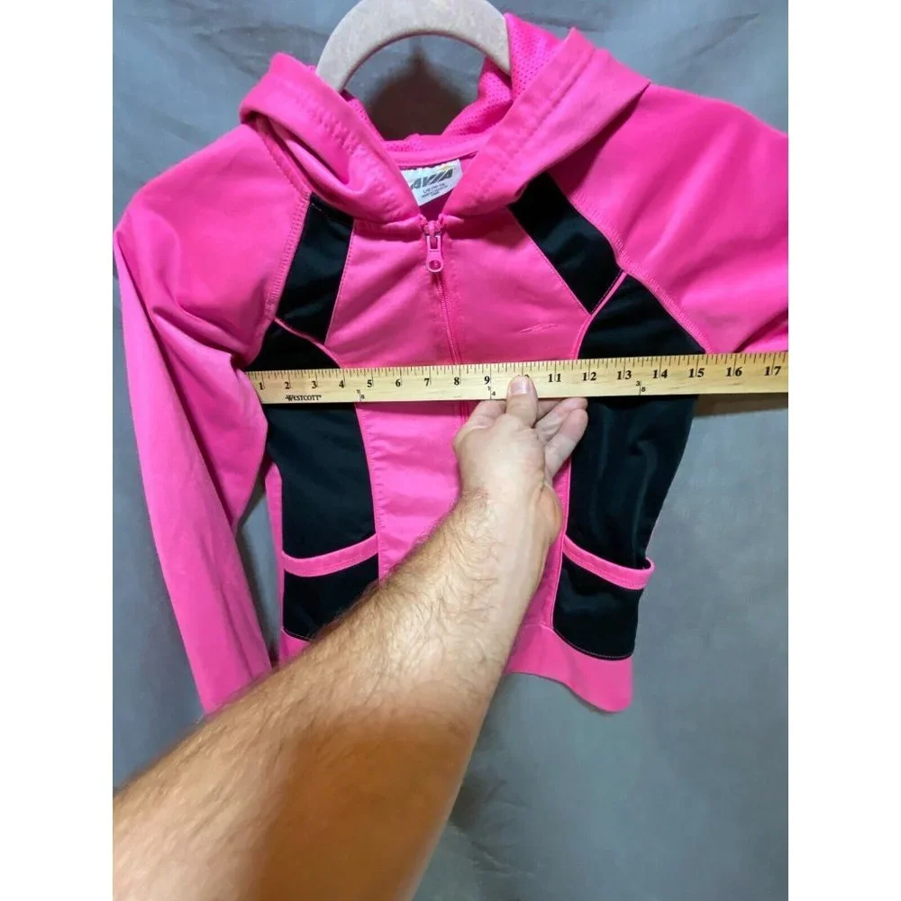 Avia Sweater Girls Large 10/12 Black Pink Color Block Full Zip Hoodie Kids Youth